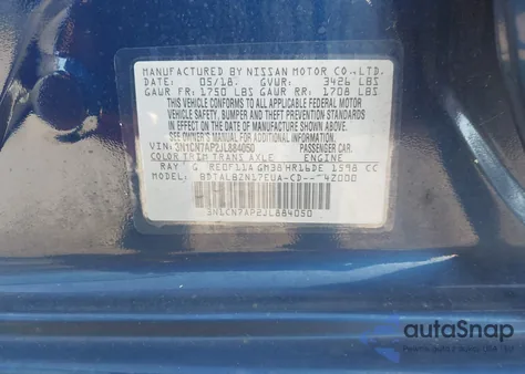 2018 Nissan Versa 1.6 Sv from USA, damaged, VIN 3N1CN7AP2JL884050